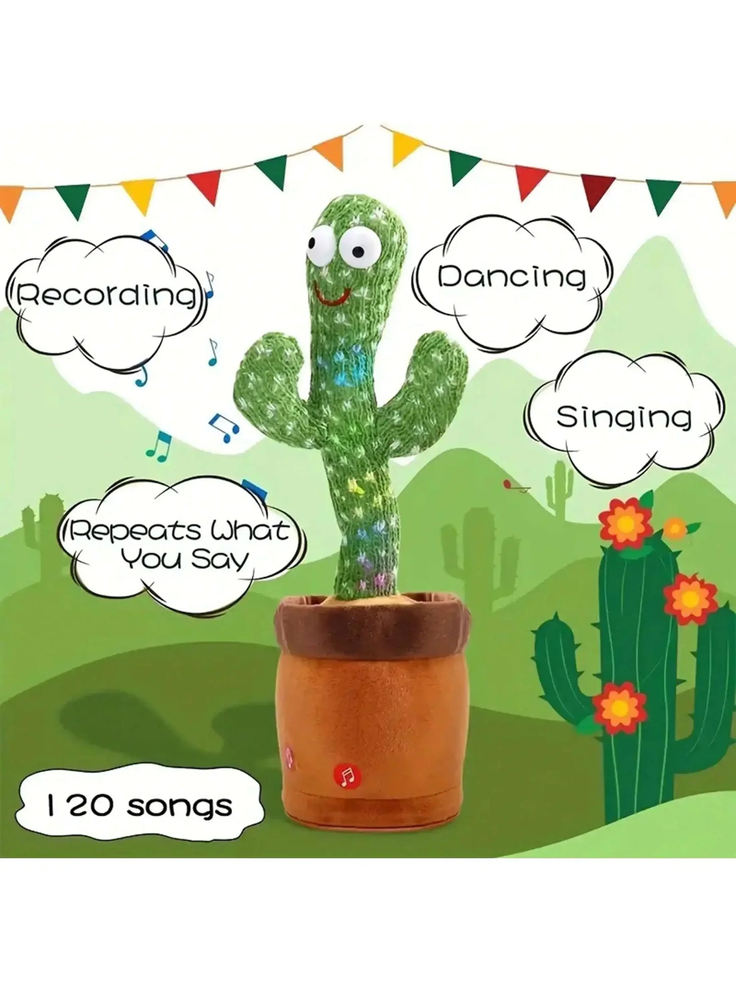 Talking Cactus Toy That Can Be Charged Recorded and Repeated. Suitable for Spanish English and Arabic Voice Changer