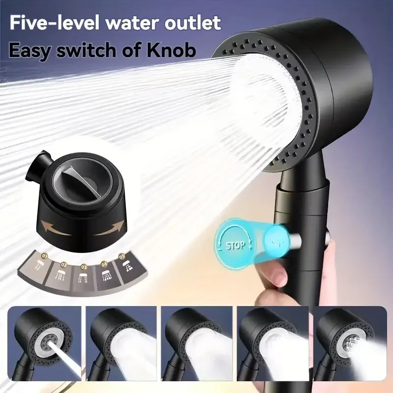 High Pressure Handheld Shower Head (5 Modes) **Water Saver**  One Button Stop